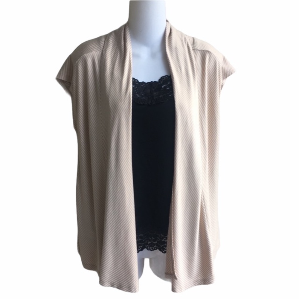 NWT Talbots Cream Striped Open Cardigan Short Sleeves Lightweight Ladies XSP